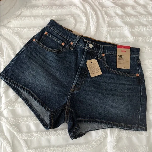 Levi's Women's 501 Dark Indigo Jean Shorts - Picture 1 of 9